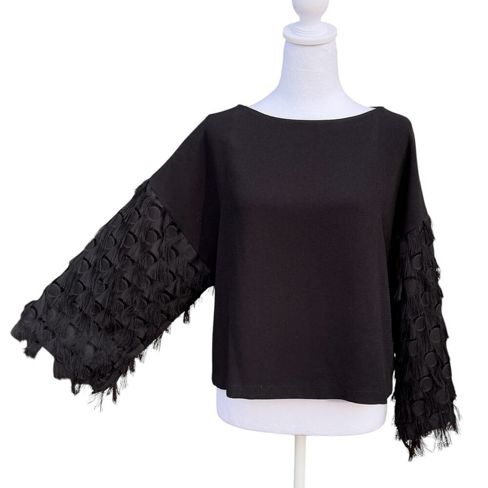 Black Cropped Top Sexy Fringe Party Small EUC H&M
